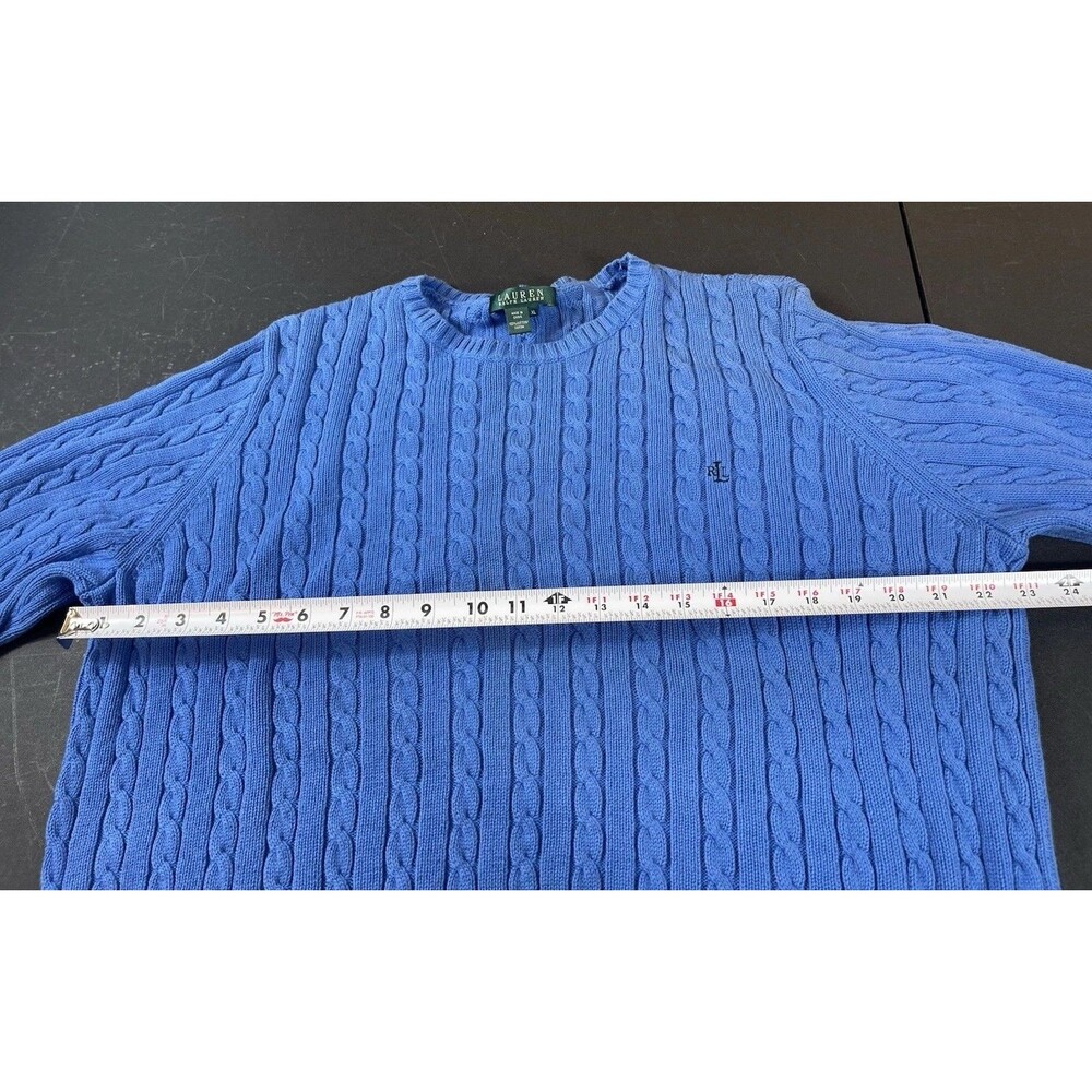 Lauren Ralph Lauren Womens Blue Cable Knit Sweater XL Logo Crewneck Classic READ - Picture 10 of 14